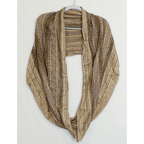 Charming Charlie Infinity Scarf Metallic Gold Tan Pattern Texture Boho Chic - Picture 1 of 11